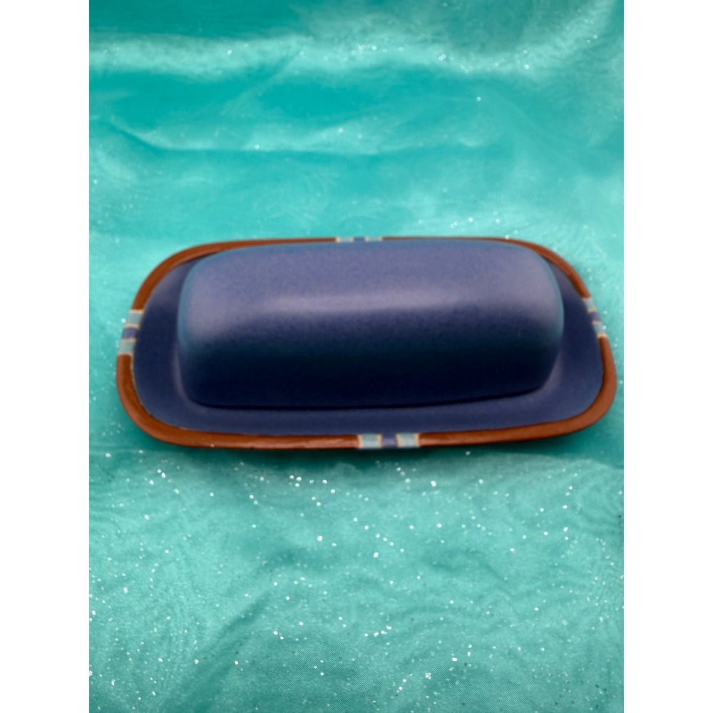 Dansk Mesa Sky Blue Butter Dish with Lid Stoneware Portugal Microwave Safe
